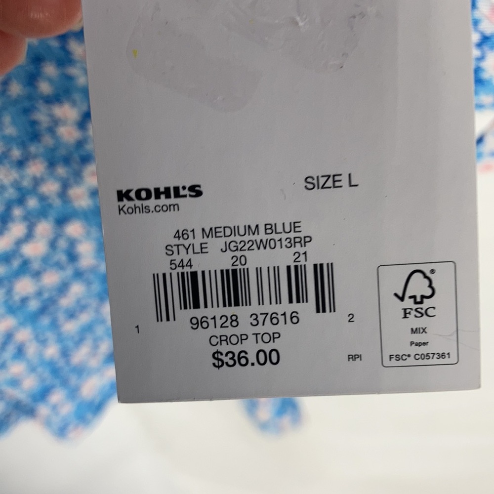 3/$24 So top blue floral print puff sleeve smocked crop top boho casual L jr - Picture 14 of 17